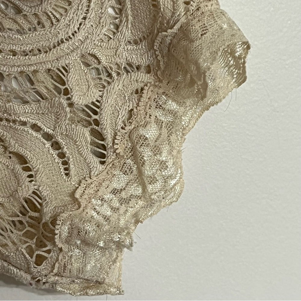 ADRIANNA PAPELL Women Size Small Beige Floral Lace Crew Neck Short Sleeve Blouse - Picture 9 of 13